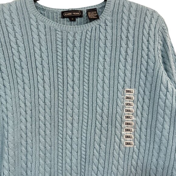 NWT Vintage Jeanne Pierre Cable Knit Cotton Sweater Blue Crewneck Women’s Small - Picture 5 of 9